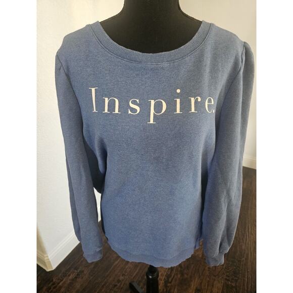 Talbots Inspire Pullover Sweatshirt Blue Spell Out Crewneck Puff Sleeve XL - Picture 1 of 5